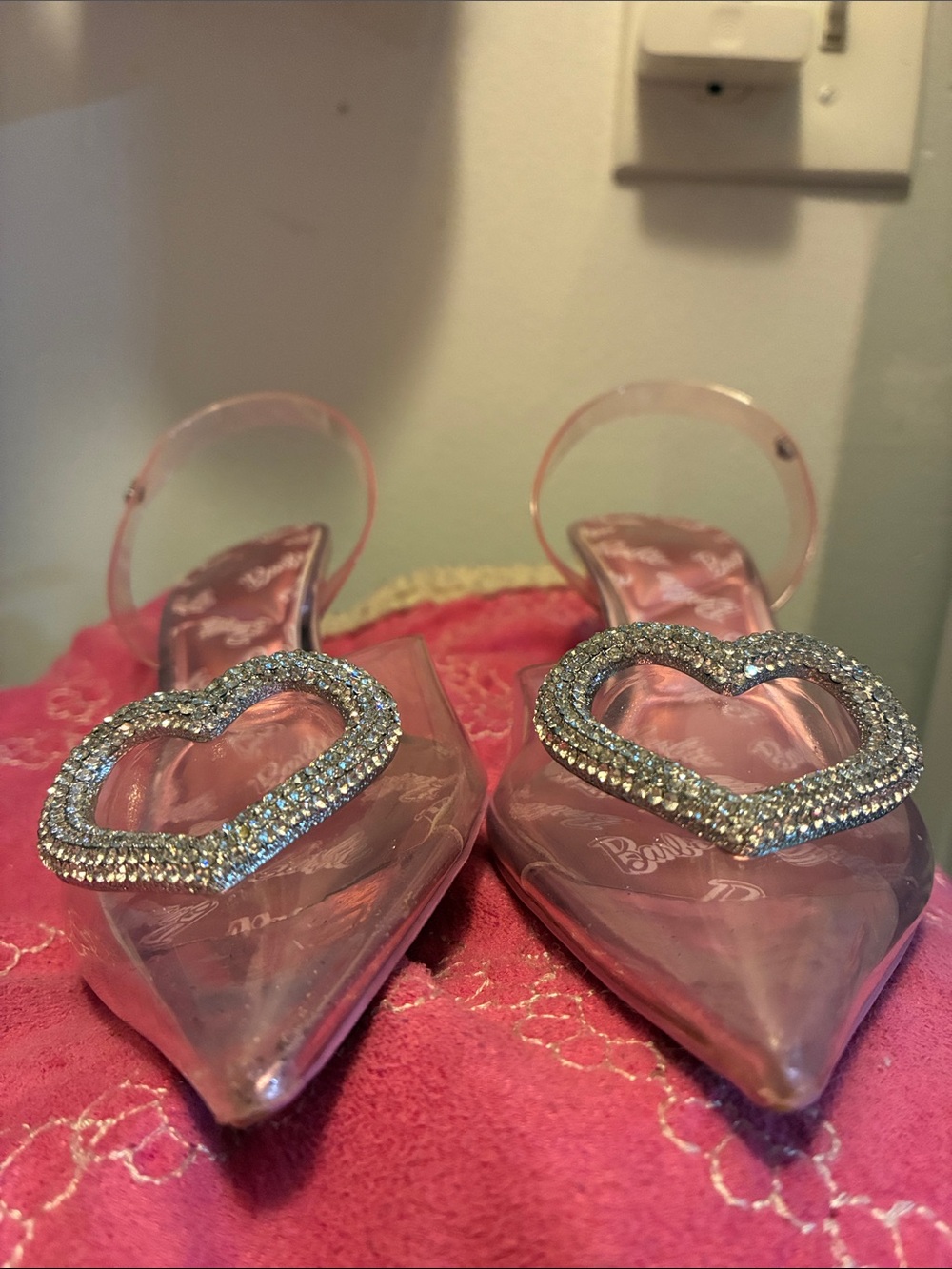 ALDO Barbie Women's Light Pink Slingback Pointed Heels with Crystal Heart - Picture 15 of 16